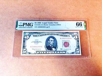 【Blue Auction】世界纸币精拍第766期——18级TOP拍卖/信誉/品质/专业/高效💫 - 【AA无47】美国 1963年5美金 PMG66EPQ