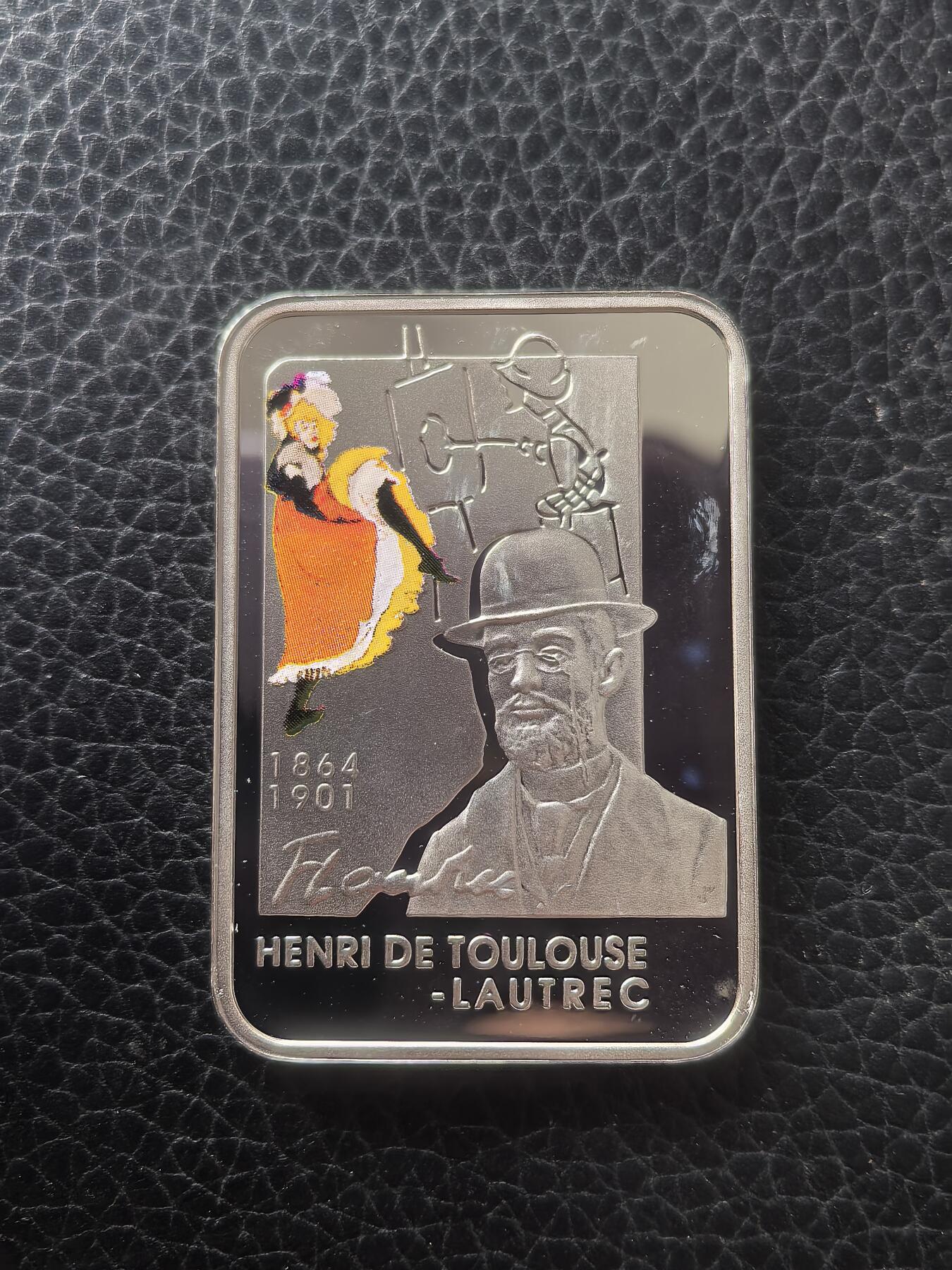 道一币馆币章第一百六十一场 原盒 纽埃2018年法国画家-亨利·德·图卢兹·洛特雷克1元方形彩绘精制银币  28.28g 925S 15000