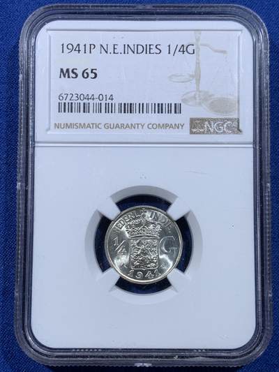 《竞宝斋》第449场 周日，周一，周二  3场连拍 （全场包邮，欢迎送拍） - NGC MS65 东印度1941年1/4盾银币