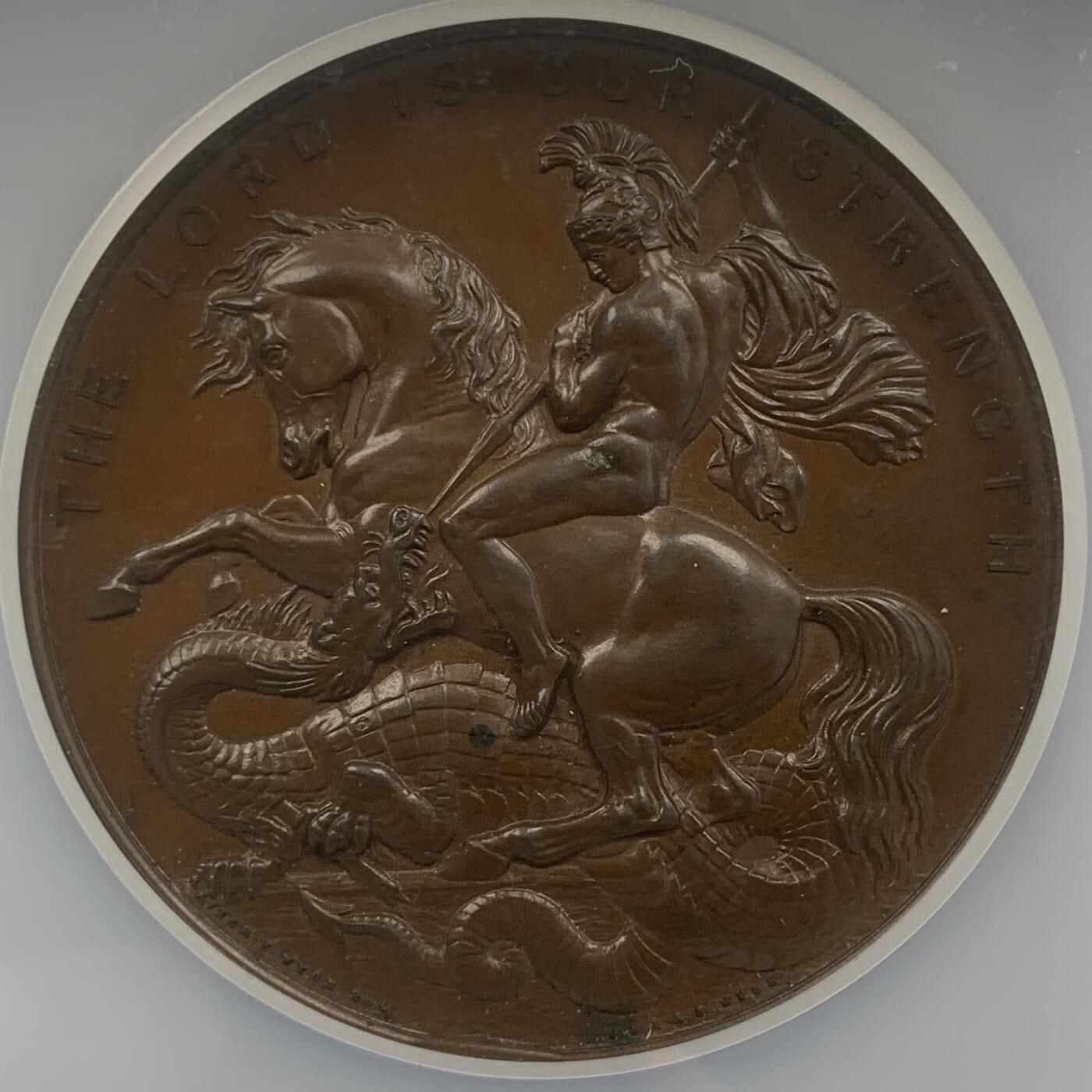 掌中浮雕-藏着的欧洲第047场 NGC MS63 : 英国皇家理工学院（摄政街309号）举办的工业展览会铜章，57mm