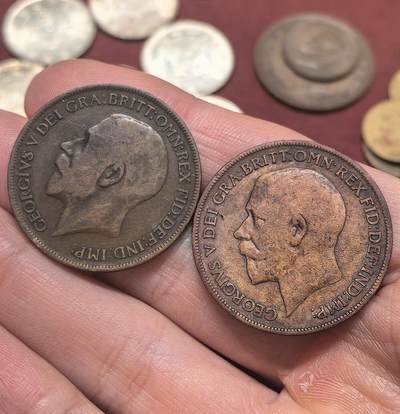 南宋泉阁俄币 外币 国币 专场第二十期 【送拍无额外佣金】 - 英国 1920/1921年 乔治五世1便士一对 通货好品 老包浆