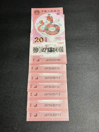 《外钞收藏家》第五百九十六期（精品大拍场）（本平台长期征集拍品、欢迎藏友们联系合作） - 2025年蛇年纪念钞 7张一起 全新UNC
