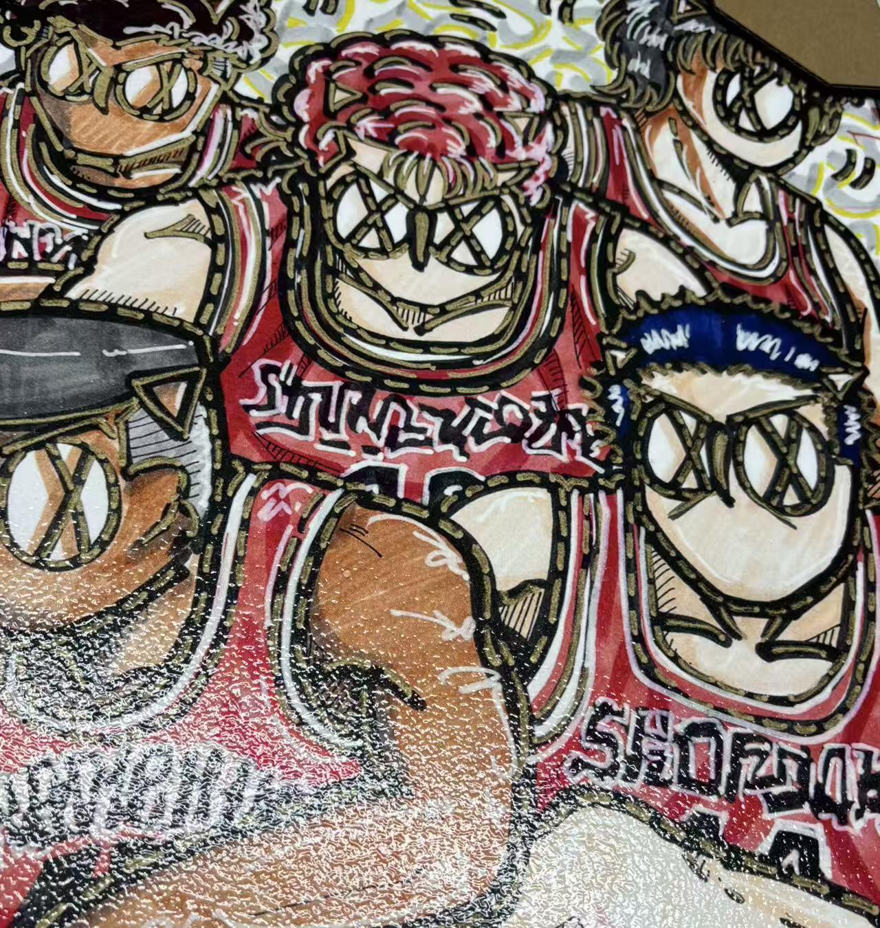 零元拍：OWSON 系列作品装饰肌理画《灌篮高手 湘北五虎》，相框尺寸35/35CM。因展品出展，镜框可能有轻微划痕，介意勿拍