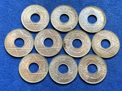 《竞宝斋》第449场 周日，周一，周二  3场连拍 （全场包邮，欢迎送拍） 10枚一组 英属西非1908年爱德华七世1/10便士 好品