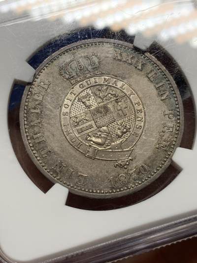 《竞宝斋》第449场 周日，周一，周二  3场连拍 （全场包邮，欢迎送拍） NGC MS63 德国 1870 梅克伦堡-施特雷利茨 1泰勒银币 PL底板 包浆很不错