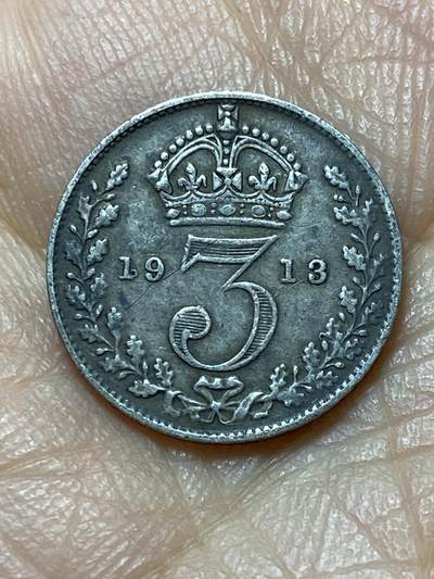 2025年第一百四十四场(总第一百七十场）品种丰富英国一线回流散币年末特拍场第一场(免佣金) - 英国🇬🇧1913年3便士银币(乔治五世第一版，925高银)