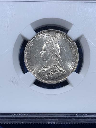 《竞宝斋》第449场 周日，周一，周二  3场连拍 （全场包邮，欢迎送拍） NGC MS63+ 英国1887年维多利亚高冠1先令银币