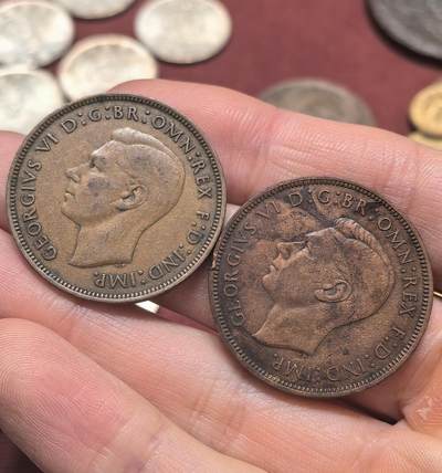南宋泉阁俄币 外币 国币 专场第二十期 【送拍无额外佣金】 - 英国 1939/1945年 乔治六世1便士铜币一对 好品 字口不错