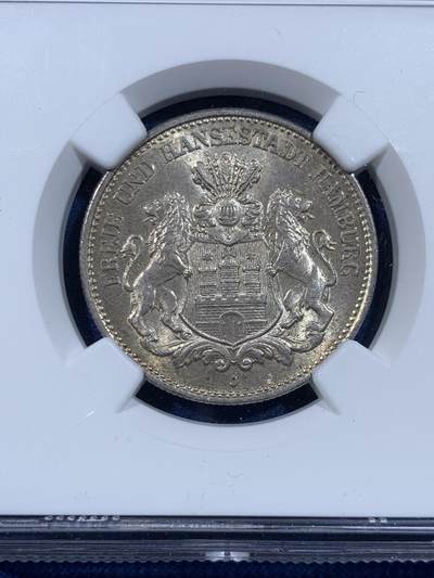 《竞宝斋》第449场 周日，周一，周二  3场连拍 （全场包邮，欢迎送拍） NGC MS63 德国 1900年 汉堡双狮长翅2马克银币