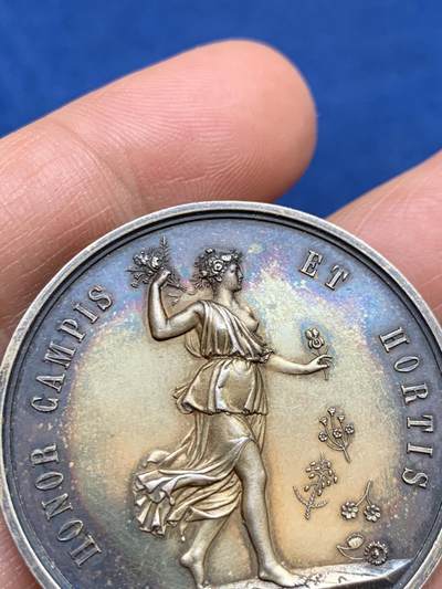 《竞宝斋》第449场 周日，周一，周二  3场连拍 （全场包邮，欢迎送拍） 意大利托斯卡纳园艺学会银章，荣耀归于田野与花园，极美高浮雕，24.15克，37.5mm