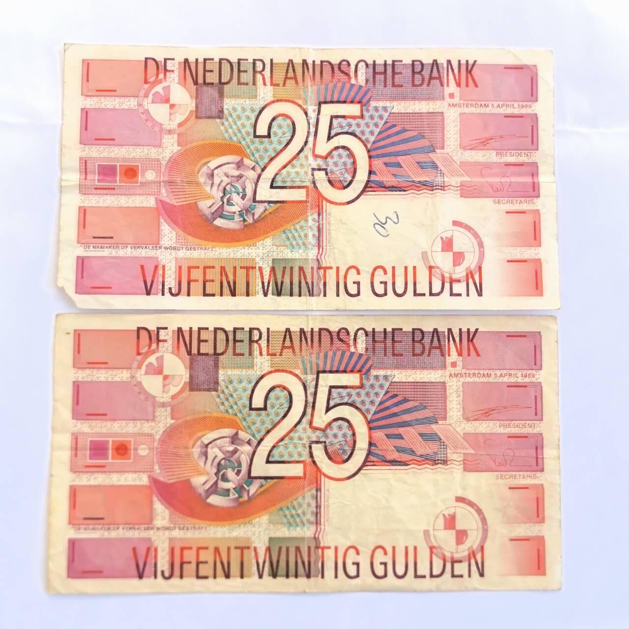 各国外币第104期 无佣金 荷兰25盾1989年 2张有张小缺