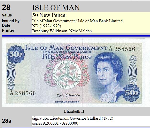 【Blue Auction】世界纸币精拍第766期——18级TOP拍卖/信誉/品质/专业/高效💫 【初版A冠16倒置小号非常罕见】马恩岛 1972年50新便士 女王 全新UNC（该版首张从A200001开始，此为第16张非常值得收藏，本身A冠也比B和C冠的少见】