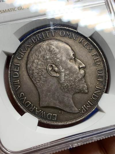 《竞宝斋》第449场 周日，周一，周二  3场连拍 （全场包邮，欢迎送拍） NGC AU58 英国1902年爱德华七世马剑克朗银币，包浆醇厚。