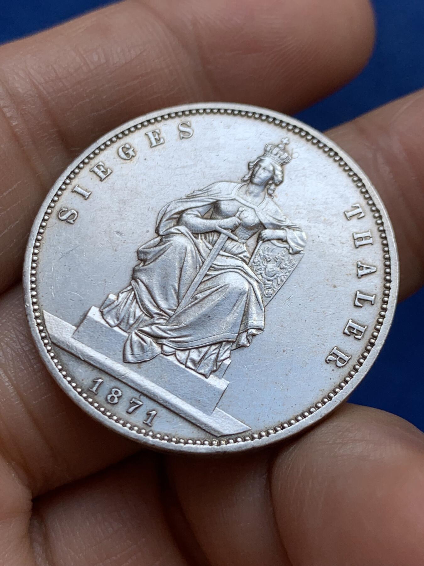 《竞宝斋》第449场 周日，周一，周二  3场连拍 （全场包邮，欢迎送拍） 德国1871年普鲁士胜利泰勒银币 带光好品