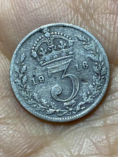 2025年第一百四十四场(总第一百七十场）品种丰富英国一线回流散币年末特拍场第一场(免佣金) - 英国🇬🇧1916年3便士银币(乔治五世第一版，925高银)