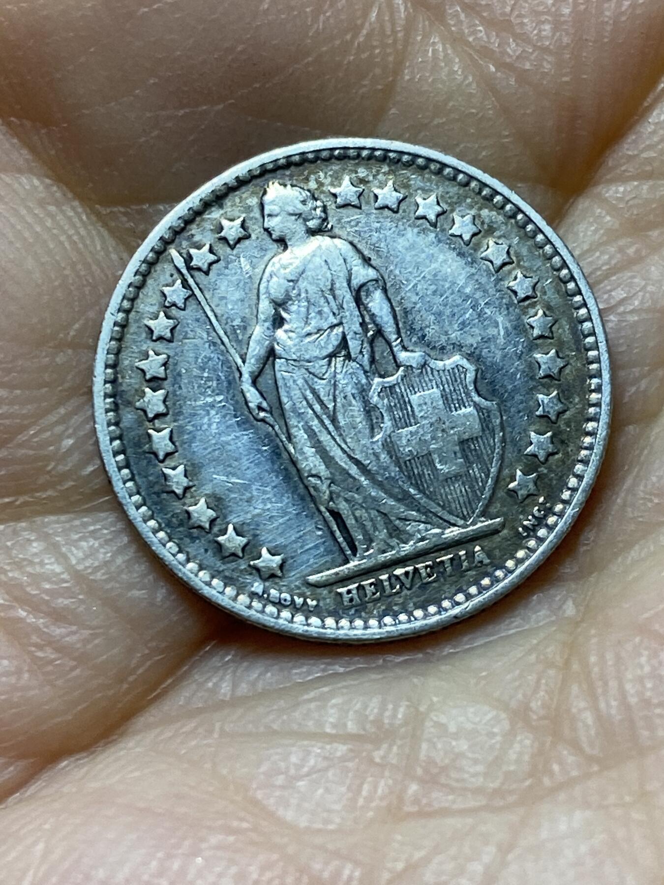 2025年第一百四十四场(总第一百七十场）品种丰富英国一线回流散币年末特拍场第一场(免佣金) 稀少早期年份–瑞士🇨🇭1913年1/2法郎银币(联邦成立后第二版，B标伯尔尼造，835高银)