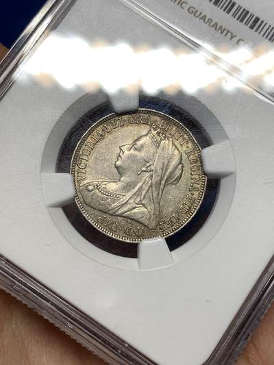 《竞宝斋》第449场 周日，周一，周二  3场连拍 （全场包邮，欢迎送拍） NGC AU55  英国1897年 维多利亚披纱1先令银币