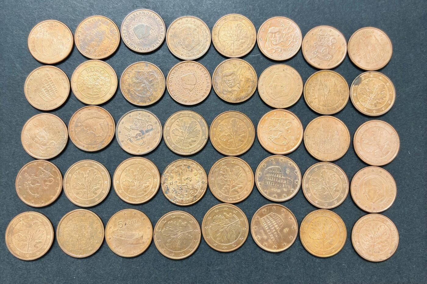 文馨钱币收藏第 286 场，圣诞节专场【 长期接收代拍品低至 0 佣金】 欧盟各国 5 欧分，原铜光几乎未流通