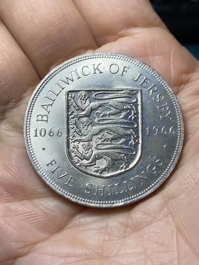 2025年第一百四十四场(总第一百七十场）品种丰富英国一线回流散币年末特拍场第一场(免佣金) - 原光好品–英属泽西岛🇯🇪1966年5先令克朗型币(诺曼征服900周年纪念币)