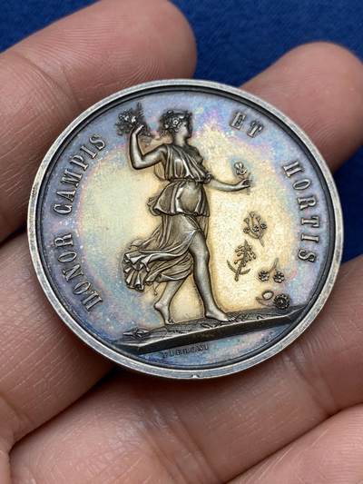 《竞宝斋》第449场 周日，周一，周二  3场连拍 （全场包邮，欢迎送拍） 意大利托斯卡纳园艺学会银章，荣耀归于田野与花园，极美高浮雕，24.15克，37.5mm