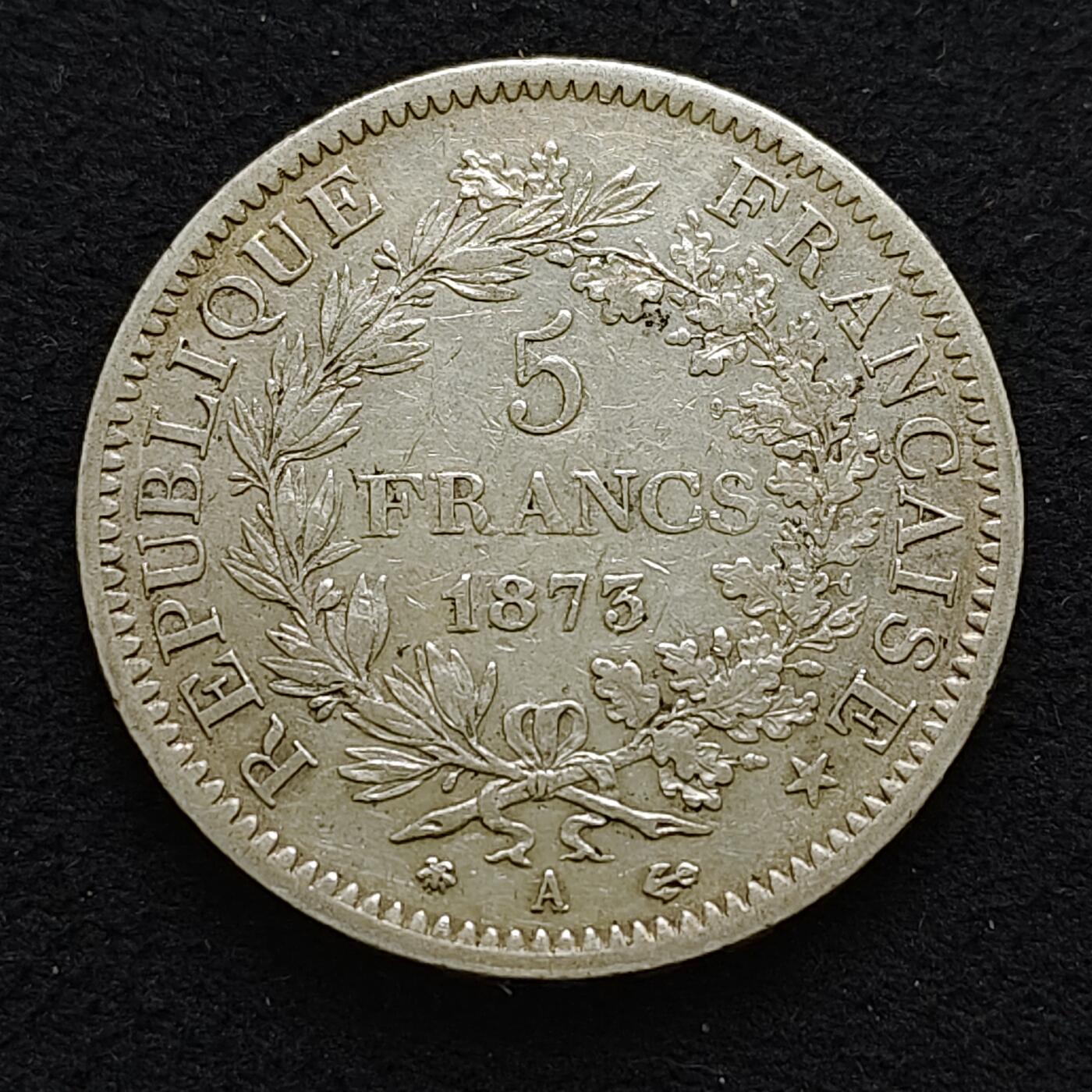 【全场包邮】纯粹捡漏拍489场（免费代拍第26场） 法国1873年A厂5法郎大力神（37毫米25克）银币-B