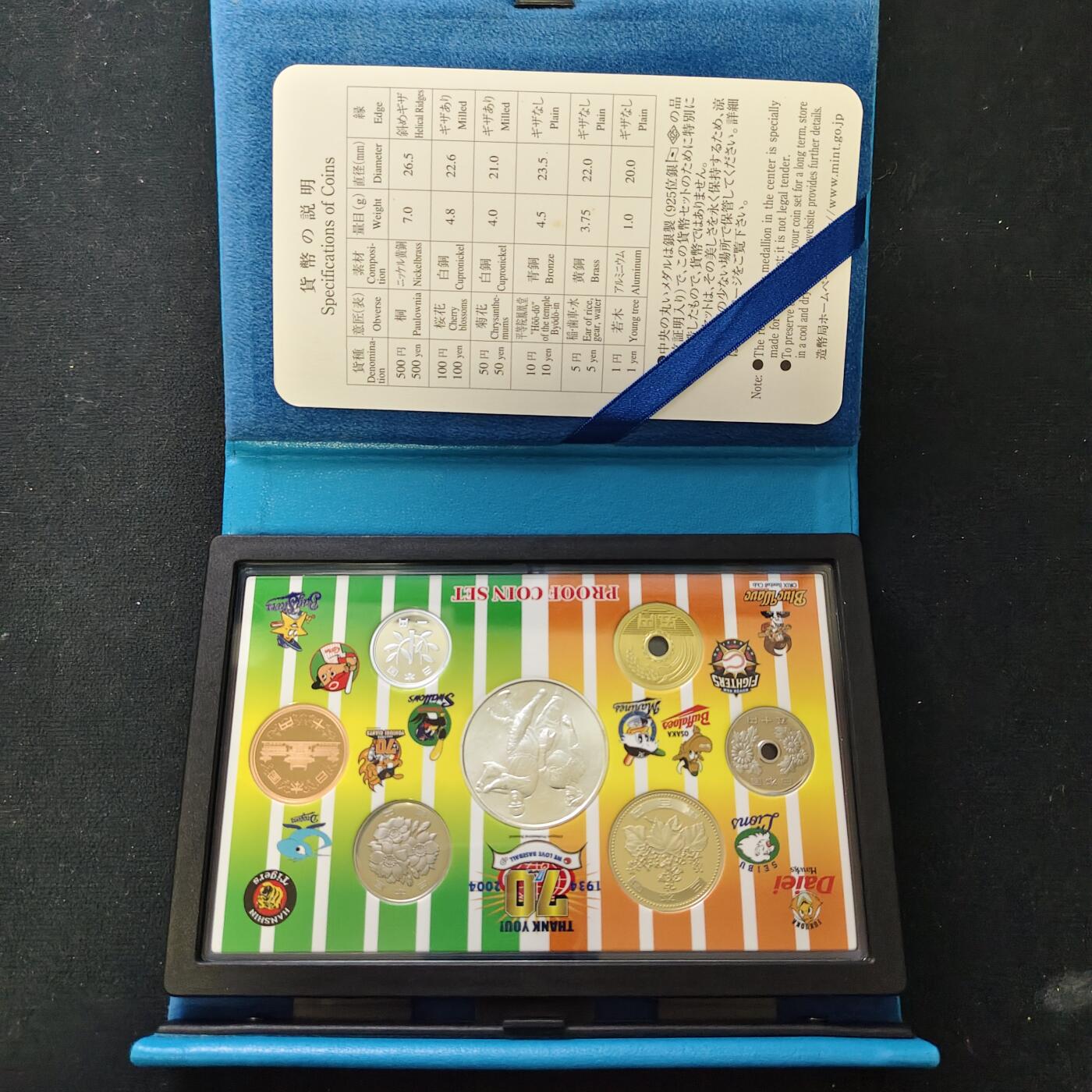 【全场包邮】纯粹捡漏拍489场（免费代拍第26场） 【银章】日本平成十六年职业棒球70周年主题精制套币-666日元+职业棒球70周年20克彩色精制纪念银章-A