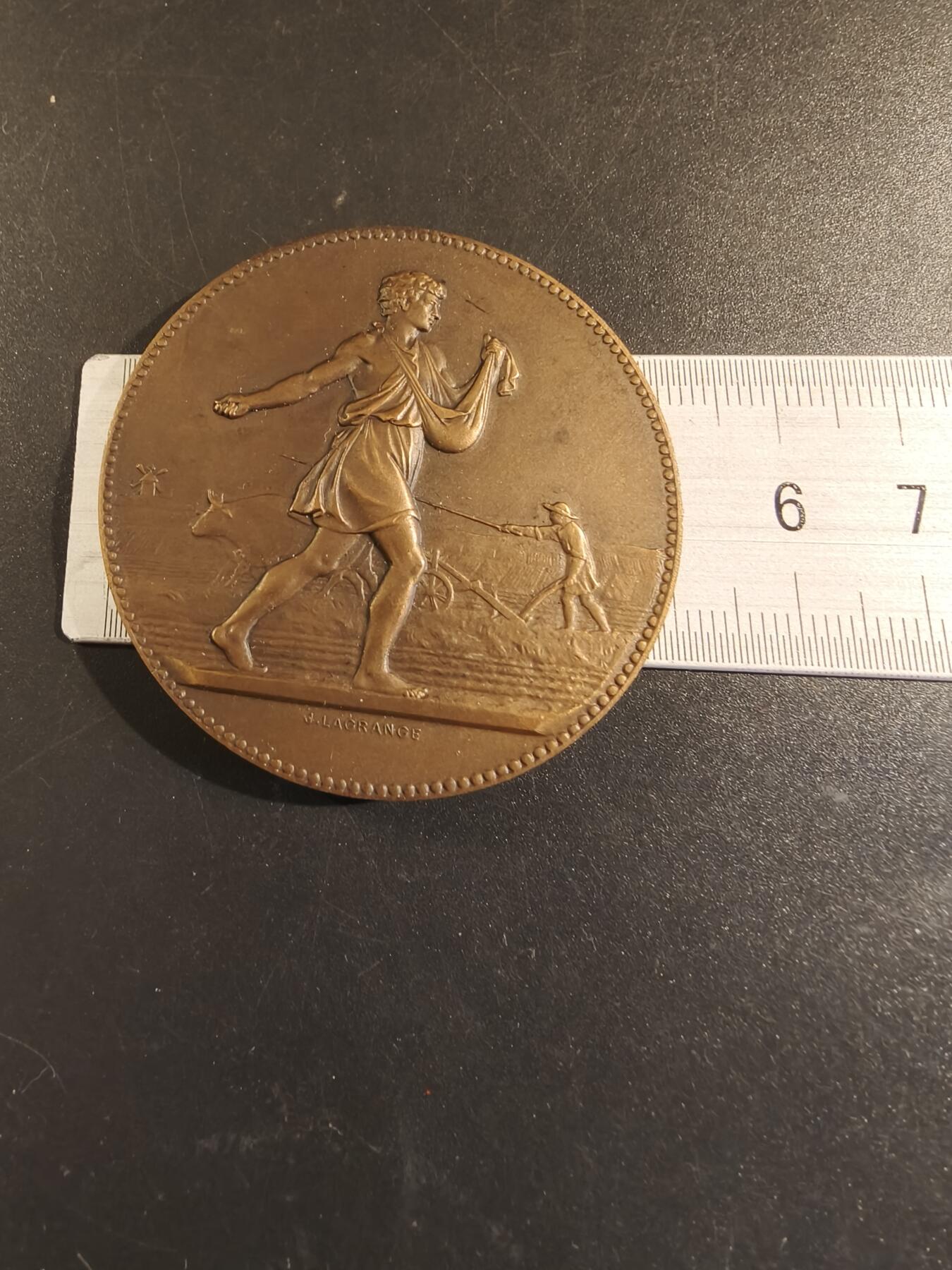 老王徽章第171期 法国上萨瓦省阿讷马斯农业商会大铜章        原盒      播种者     直径50mm     重量60g