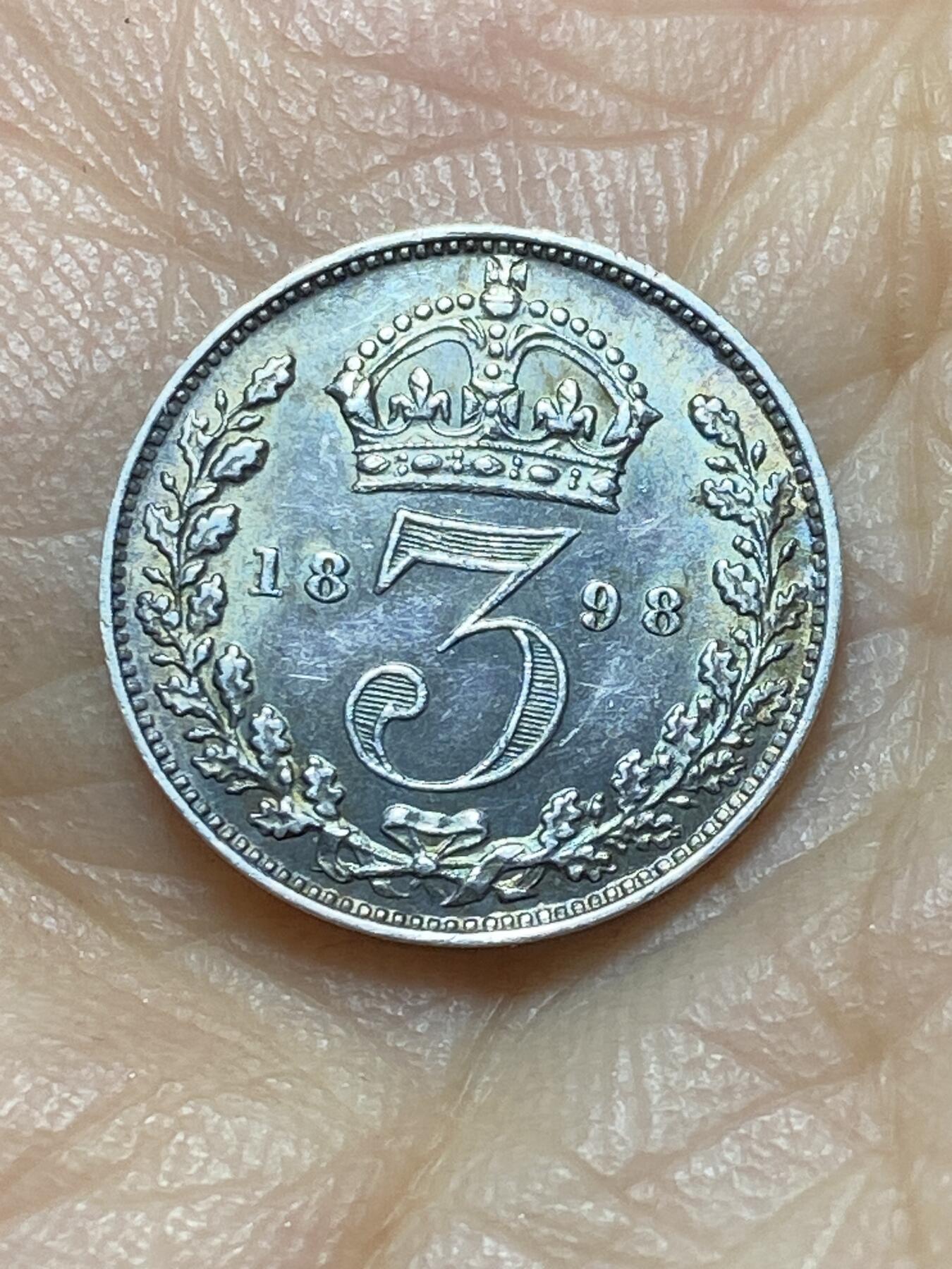 2025年第一百四十四场(总第一百七十场）品种丰富英国一线回流散币年末特拍场第一场(免佣金) 少见Prooflike类精制币–英国🇬🇧1898年3便士银币(维多利亚女王老年披纱，925高银)