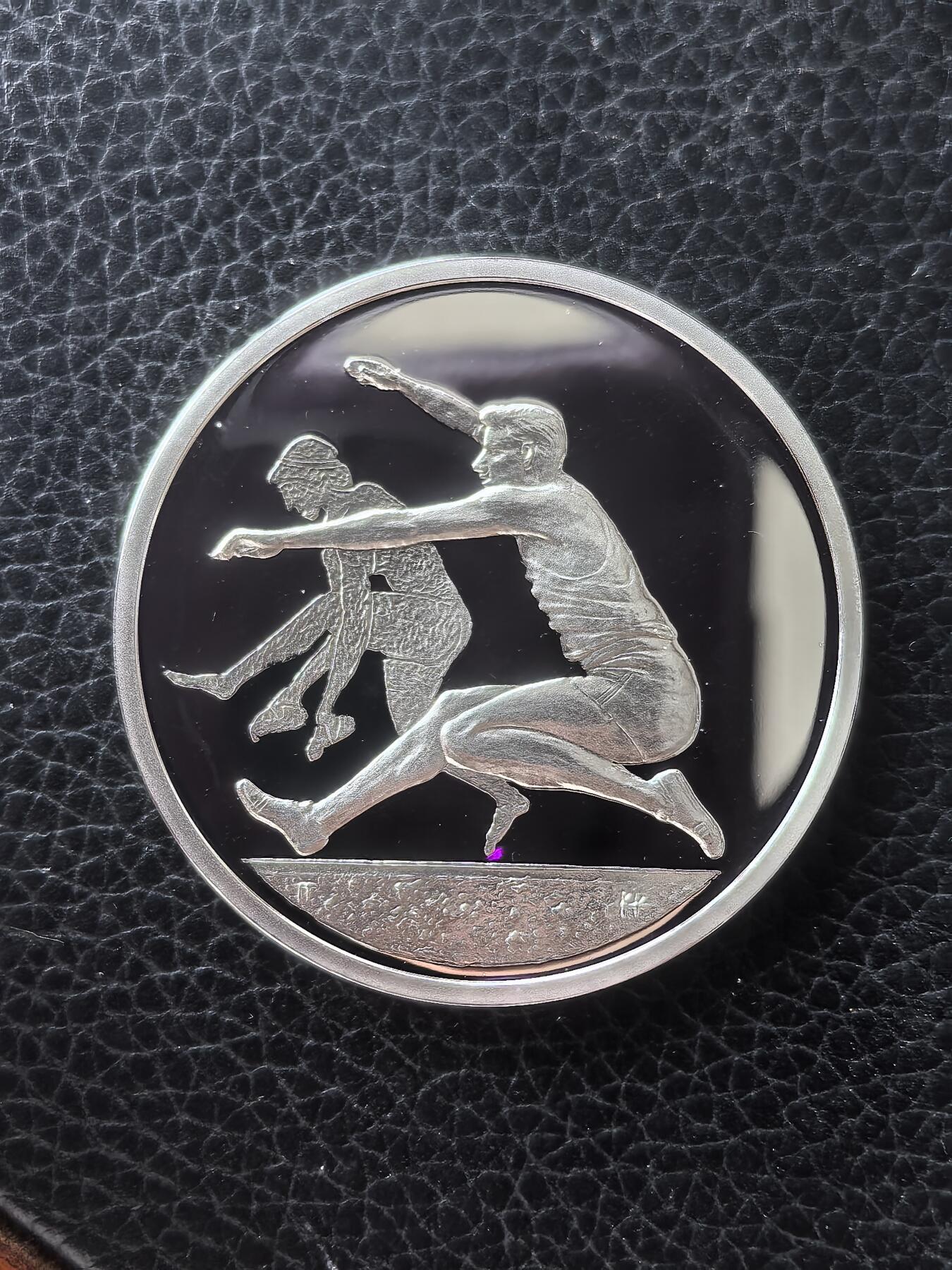 道一币馆币章第一百六十一场 希腊2004年雅典奥运会纪念-跳远10欧元精制银币  34g 925S 61000