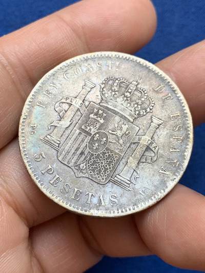 《竞宝斋》第449场 周日，周一，周二  3场连拍 （全场包邮，欢迎送拍） 西班牙1896年小孩头像5比塞塔大银币