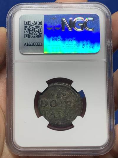 《竞宝斋》第449场 周日，周一，周二  3场连拍 （全场包邮，欢迎送拍） NGC XF45 JAVA（印度尼西亚国家）1814年1DUIT锡币