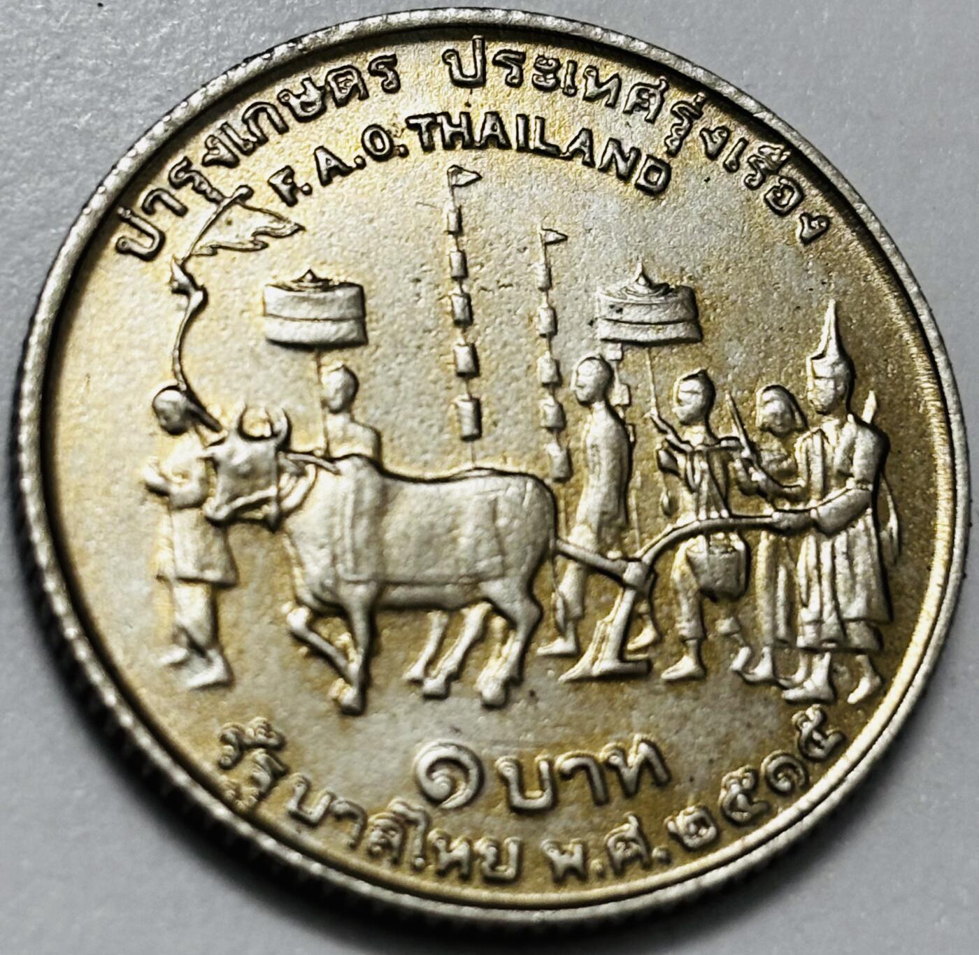 文馨钱币收藏第 286 场，圣诞节专场【 长期接收代拍品低至 0 佣金】 光品  1972年泰国1铢FAO祭农 农耕纪念币 26.9MM 