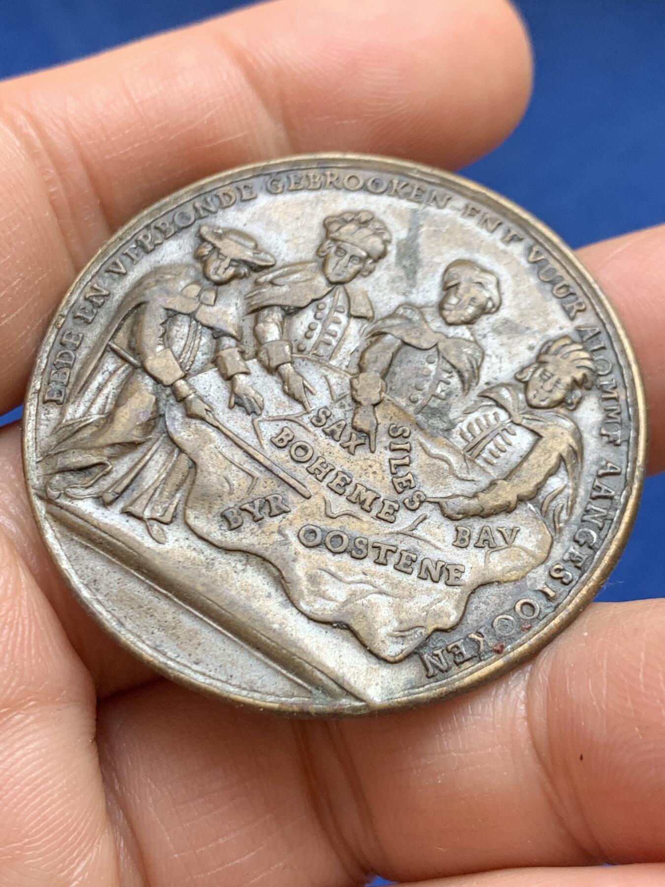 《竞宝斋》第449场 周日，周一，周二  3场连拍 （全场包邮，欢迎送拍） 18世纪地区联盟破裂纪念章 原铸品 17.9克 42.8mm