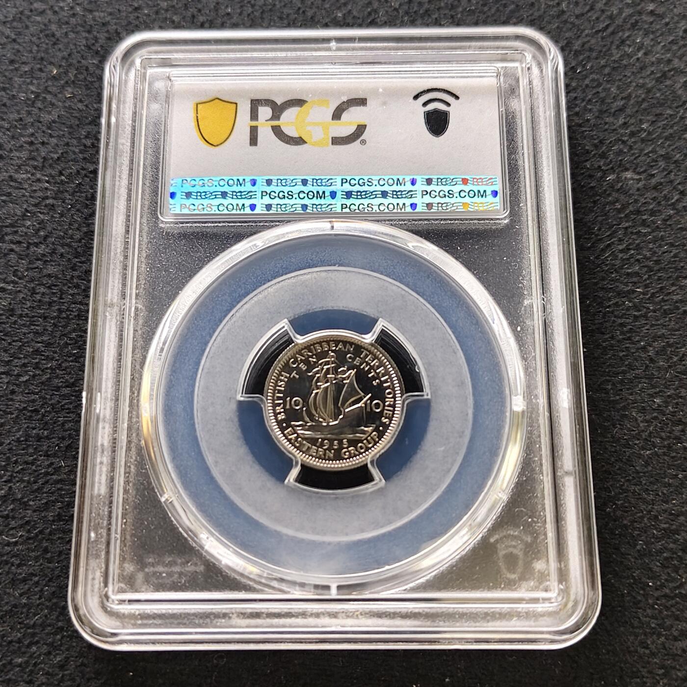 【全场包邮】纯粹捡漏拍489场（免费代拍第26场） 【收藏级·冠军分·稀少】英属加勒比领土1955年10分精制币-量2000-PCGS PR67 CAM