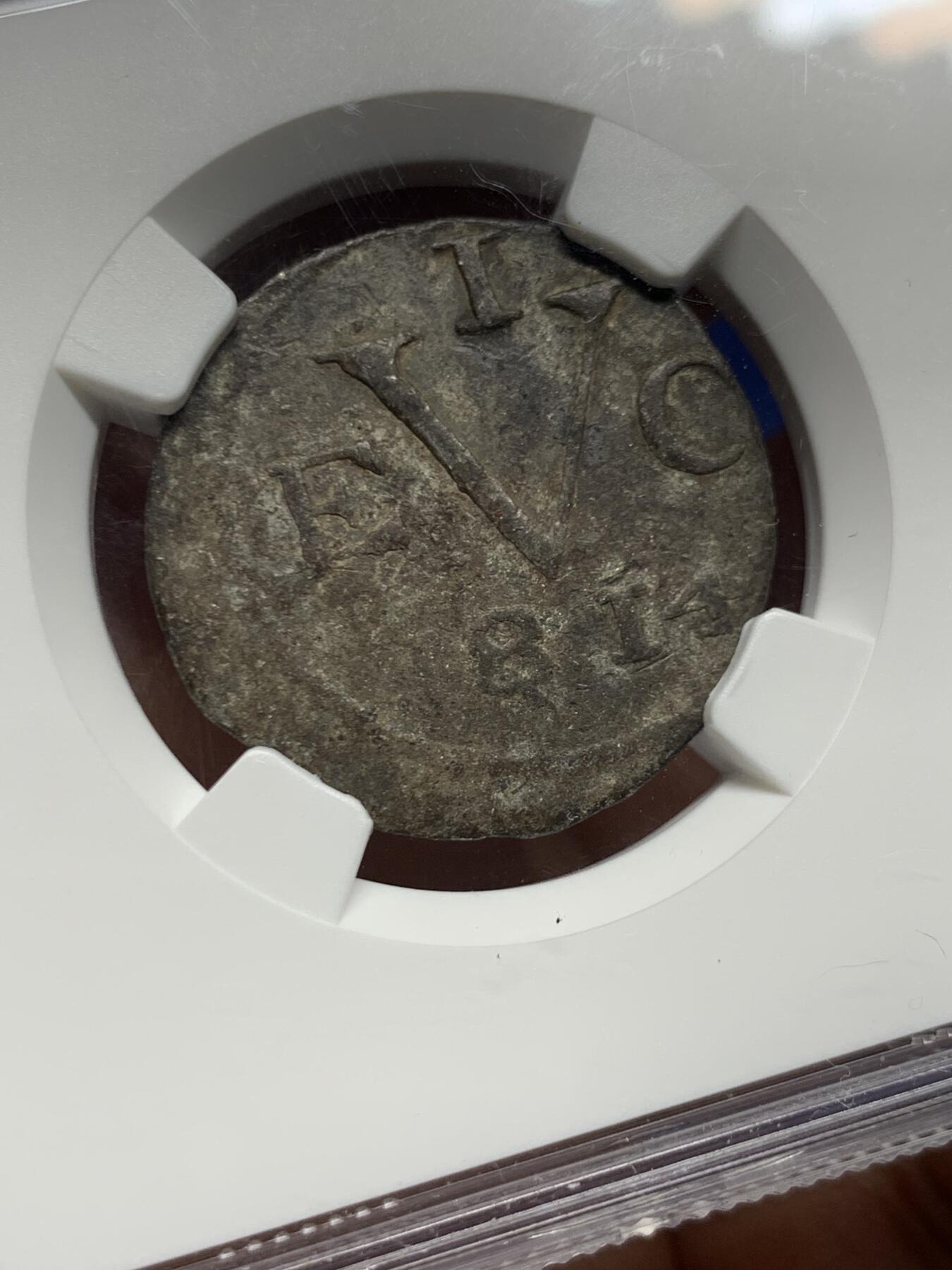 《竞宝斋》第449场 周日，周一，周二  3场连拍 （全场包邮，欢迎送拍） NGC XF45 JAVA（印度尼西亚国家）1814年1DUIT锡币