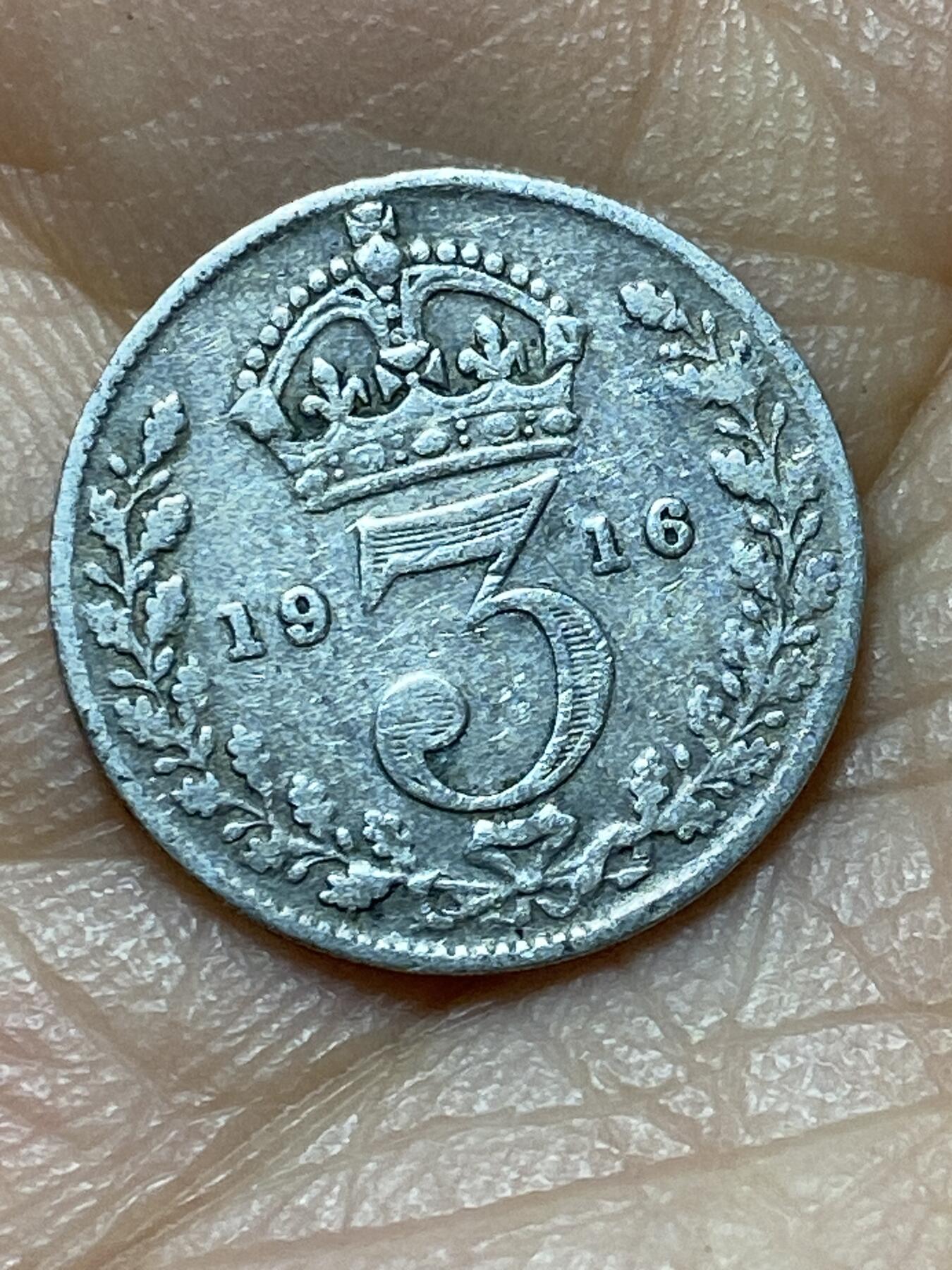 2025年第一百四十四场(总第一百七十场）品种丰富英国一线回流散币年末特拍场第一场(免佣金) 英国🇬🇧1916年3便士银币(乔治五世第一版，925高银)