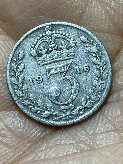 2025年第一百四十四场(总第一百七十场）品种丰富英国一线回流散币年末特拍场第一场(免佣金) - 英国🇬🇧1916年3便士银币(乔治五世第一版，925高银)