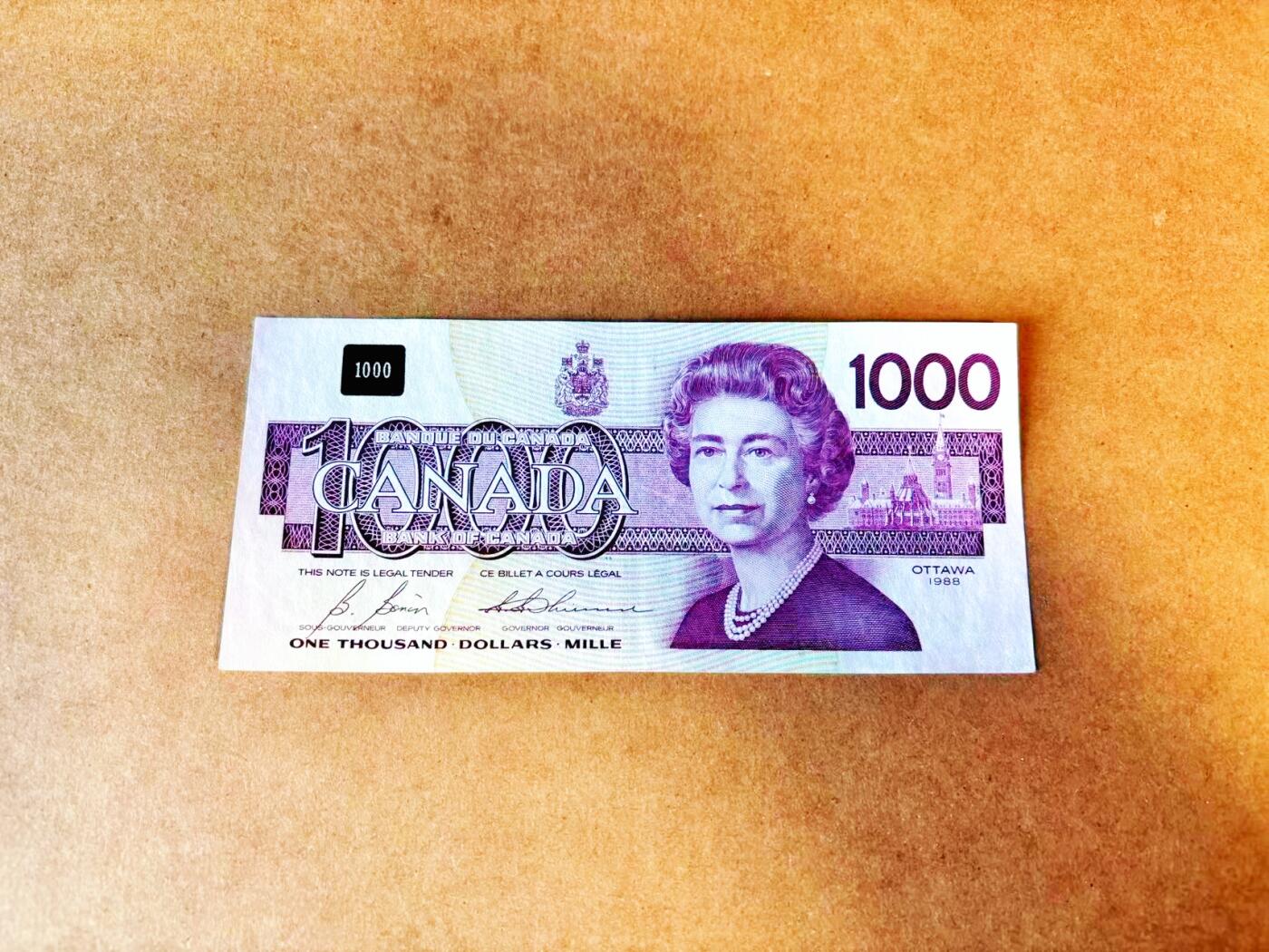 【Blue Auction】世界纸币精拍第766期——18级TOP拍卖/信誉/品质/专业/高效💫 加拿大 1988年1000元 女王 设计精美 松蜡嘴鸟 AU品相