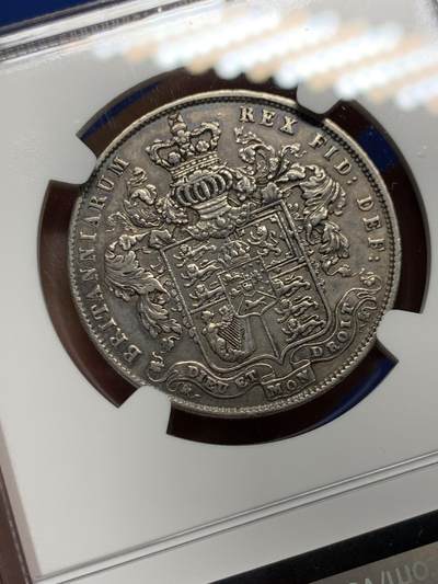 《竞宝斋》第449场 周日，周一，周二  3场连拍 （全场包邮，欢迎送拍） NGC XFD 英国 1825年 乔治四世 半克朗银币