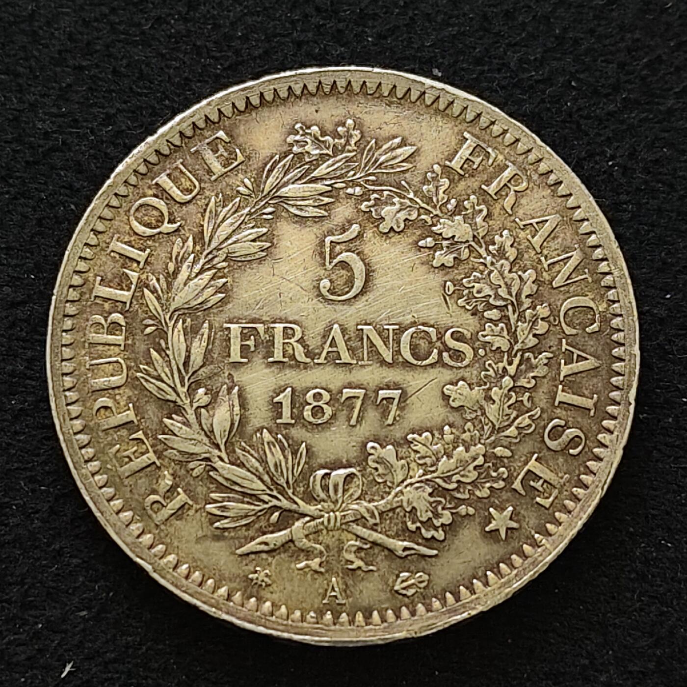 【全场包邮】纯粹捡漏拍489场（免费代拍第26场） 法国1877年A厂5法郎大力神（37毫米25克）银币-B