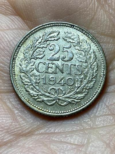 2025年第一百四十四场(总第一百七十场）品种丰富英国一线回流散币年末特拍场第一场(免佣金) - 荷兰🇳🇱1940年25分银币(威廉明娜女王中年后期，Grapes–葡萄标，640银)