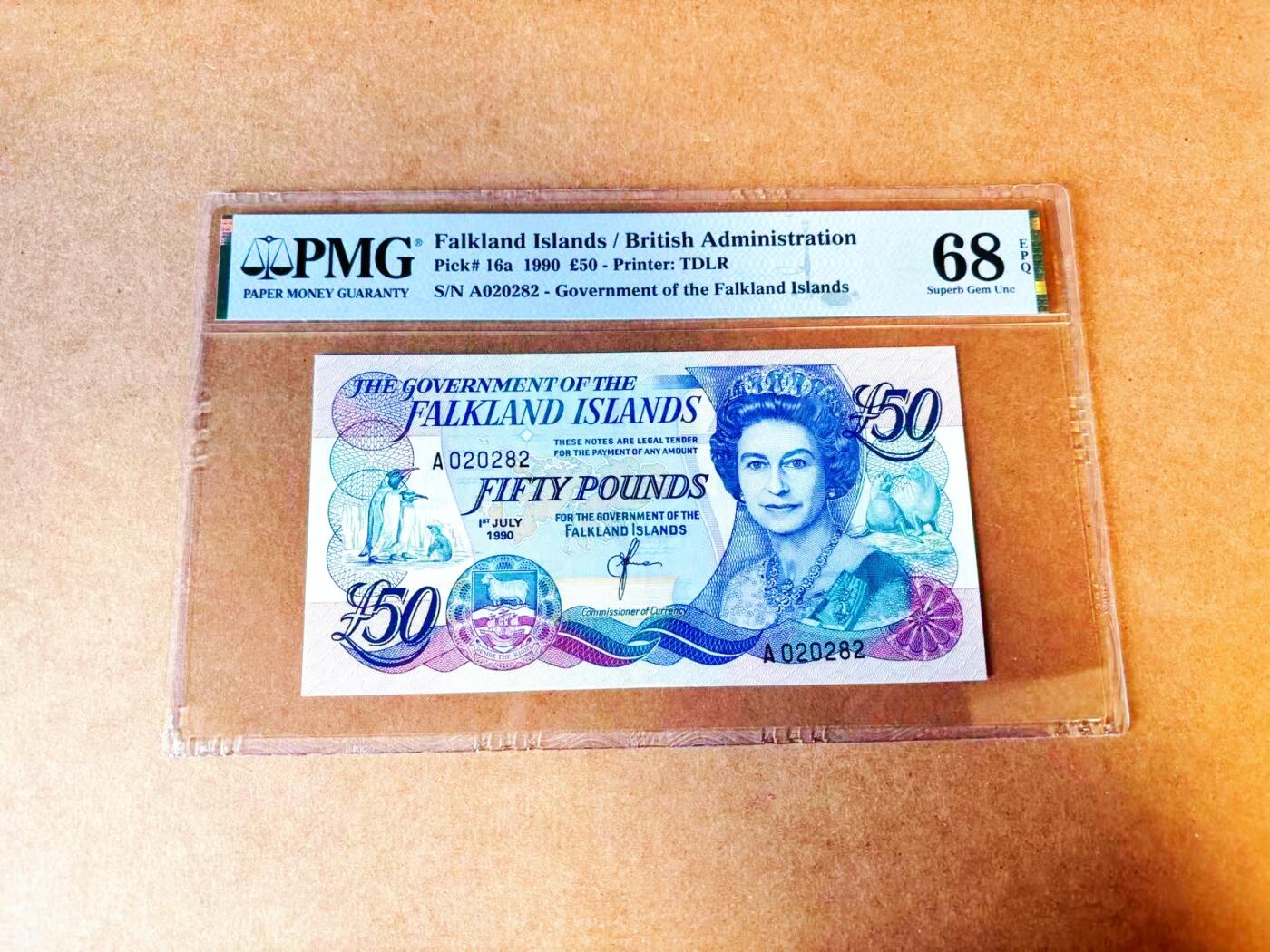 【Blue Auction】世界纸币精拍第766期——18级TOP拍卖/信誉/品质/专业/高效💫 【A冠无47】福克兰群岛 1990年50镑 PMG68EPQ 高分