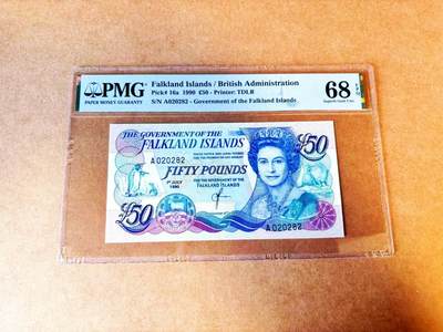 【Blue Auction】世界纸币精拍第766期——18级TOP拍卖/信誉/品质/专业/高效💫 - 【A冠无47】福克兰群岛 1990年50镑 PMG68EPQ 高分