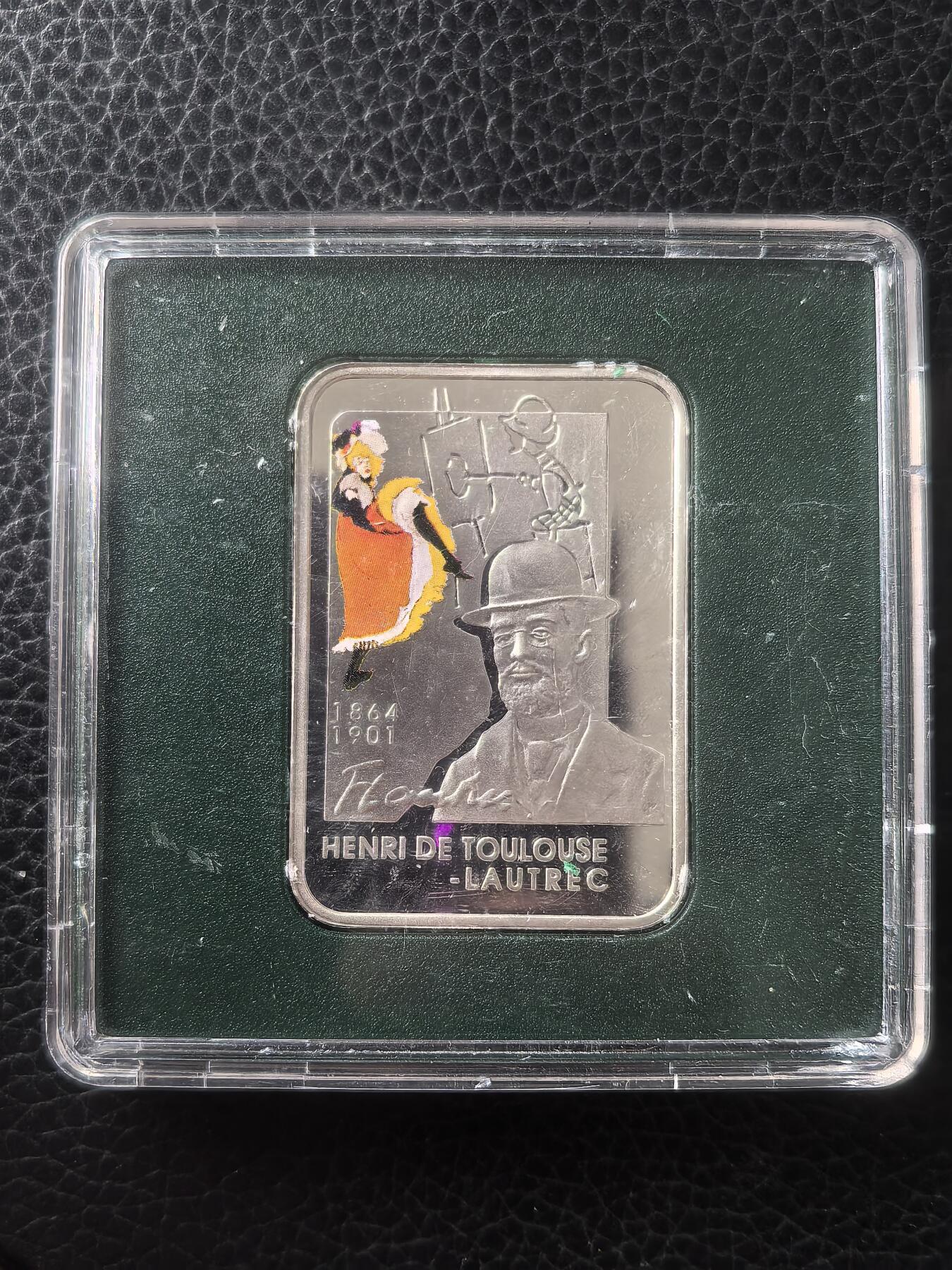 道一币馆币章第一百六十一场 原盒 纽埃2018年法国画家-亨利·德·图卢兹·洛特雷克1元方形彩绘精制银币  28.28g 925S 15000