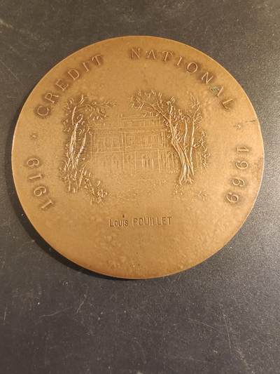老王徽章第171期 - 法国国家信贷银行成立50周年大铜章     直径81mm    重量190g