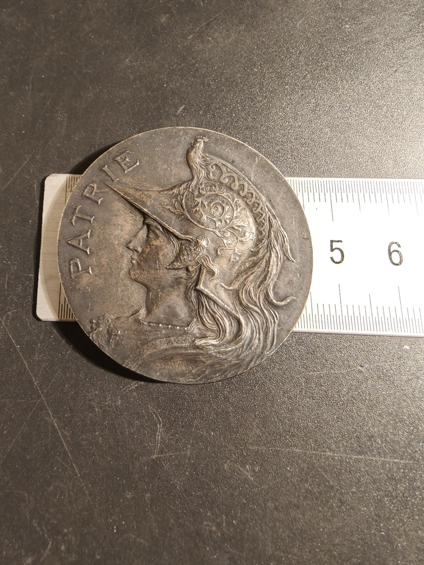 老王徽章第171期 法国公鸡头玛丽安娜镀银大铜章     大师波特作品     直径46mm     重量42.3g