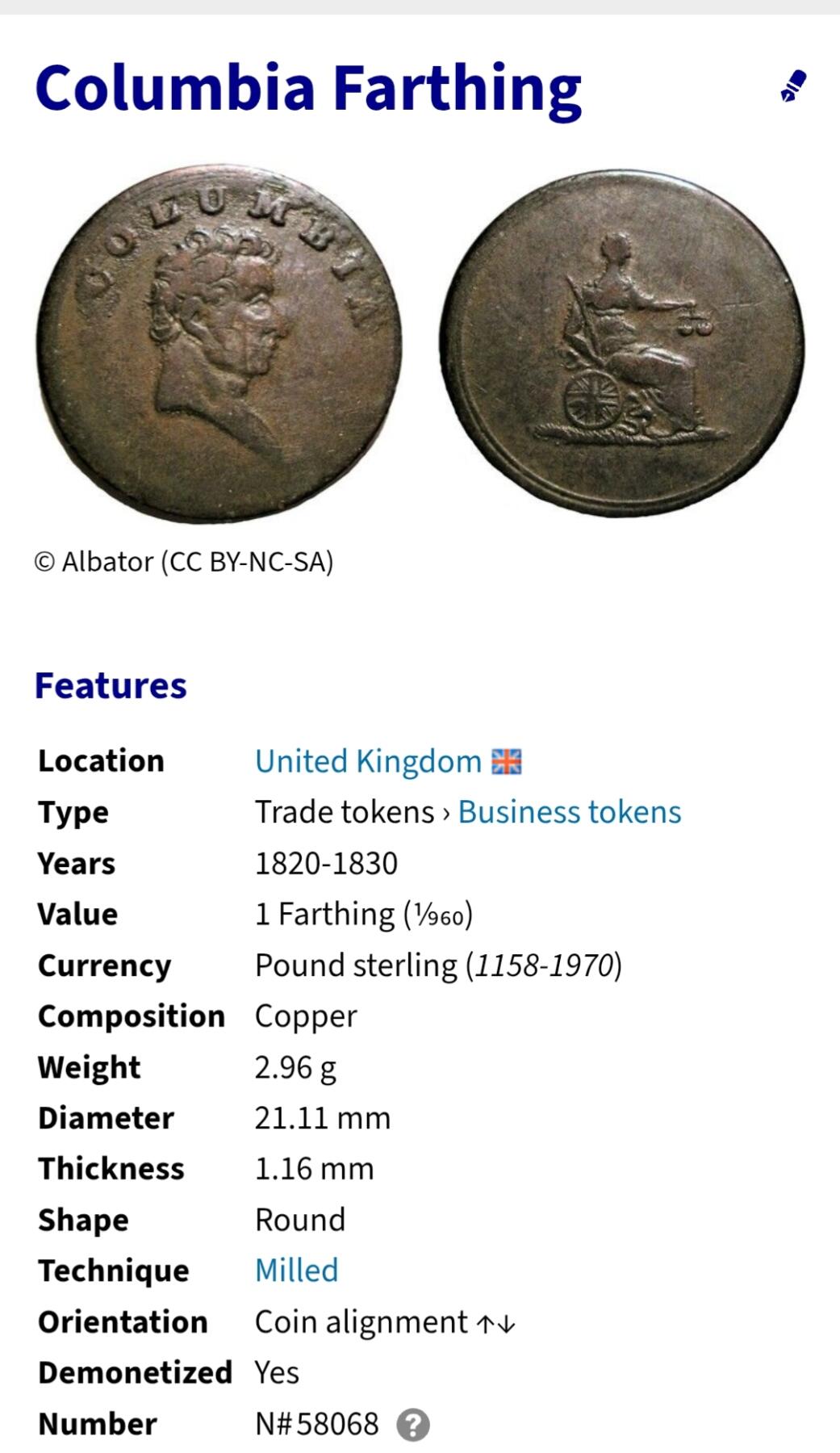 2025年第一百四十四场(总第一百七十场）品种丰富英国一线回流散币年末特拍场第一场(免佣金) 稀少品种–英国🇬🇧1820-1830年哥伦比亚法新商业代币