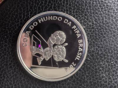 道一币馆币章第一百六十一场 - 巴西2014年足球世界杯-吉祥物5雷亚尔精制银币 27g 925S 20000