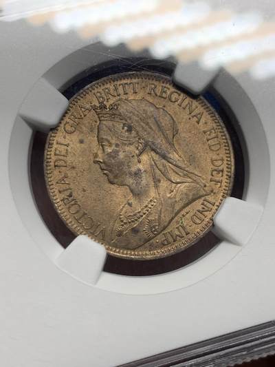 《竞宝斋》第449场 周日，周一，周二  3场连拍 （全场包邮，欢迎送拍） NGC MS63RB  英国1901年维多利亚1/2便士