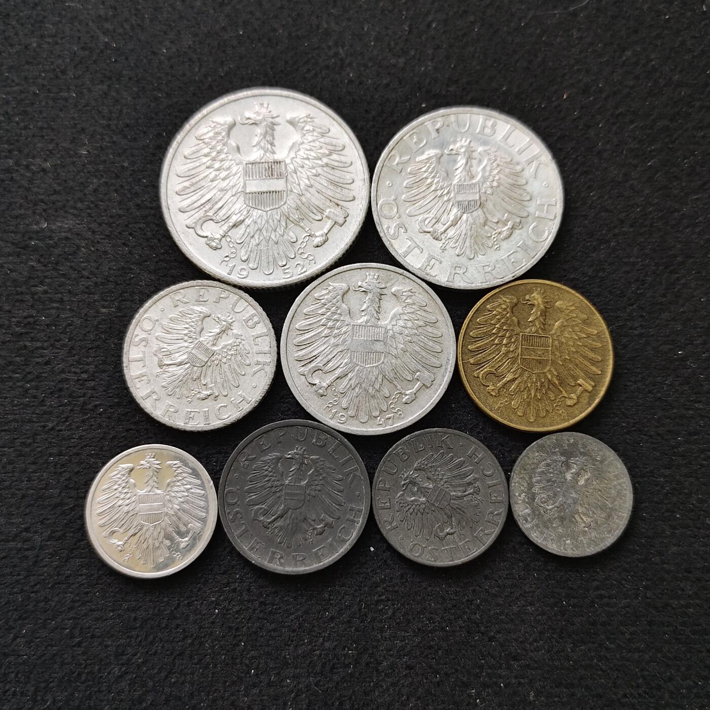 【全场包邮】纯粹捡漏拍488场（免费代拍第25场） 奥地利1947-1975年各年份9枚套币